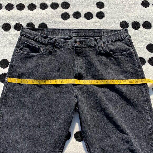 Wrangler Washed Faded Black Denim Straight Leg Dark Wash Classic Relaxed Fit Jea - Picture 9 of 13